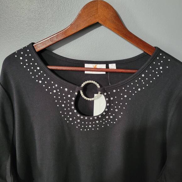 Quacker Factory Top Size 2X Black Rinestone Embellished Classy Bedazzled NEW - Picture 3 of 12